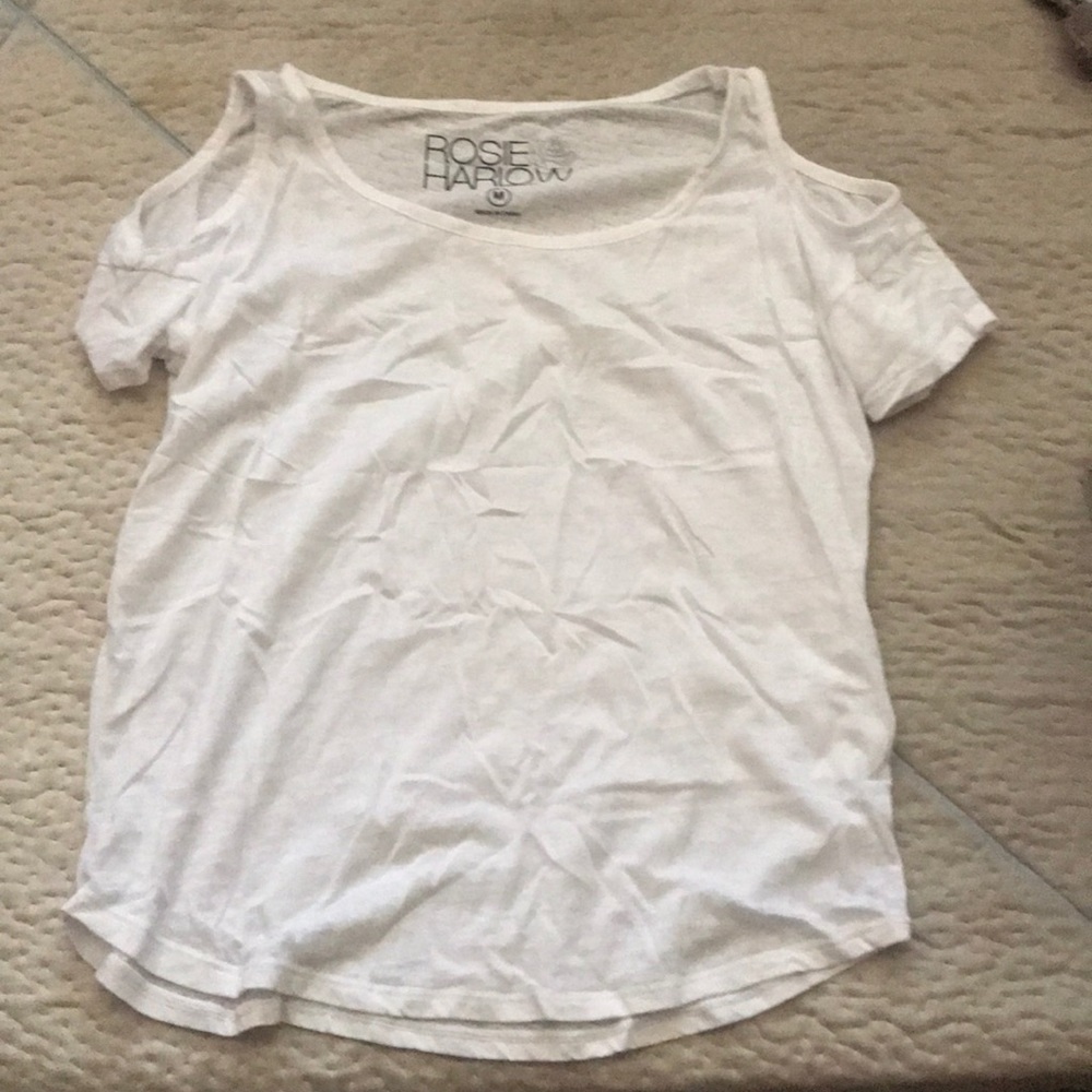 White t with shoulder cut outs